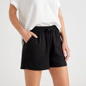 Quince Black 100% European Linen Elastic Tie Shorts